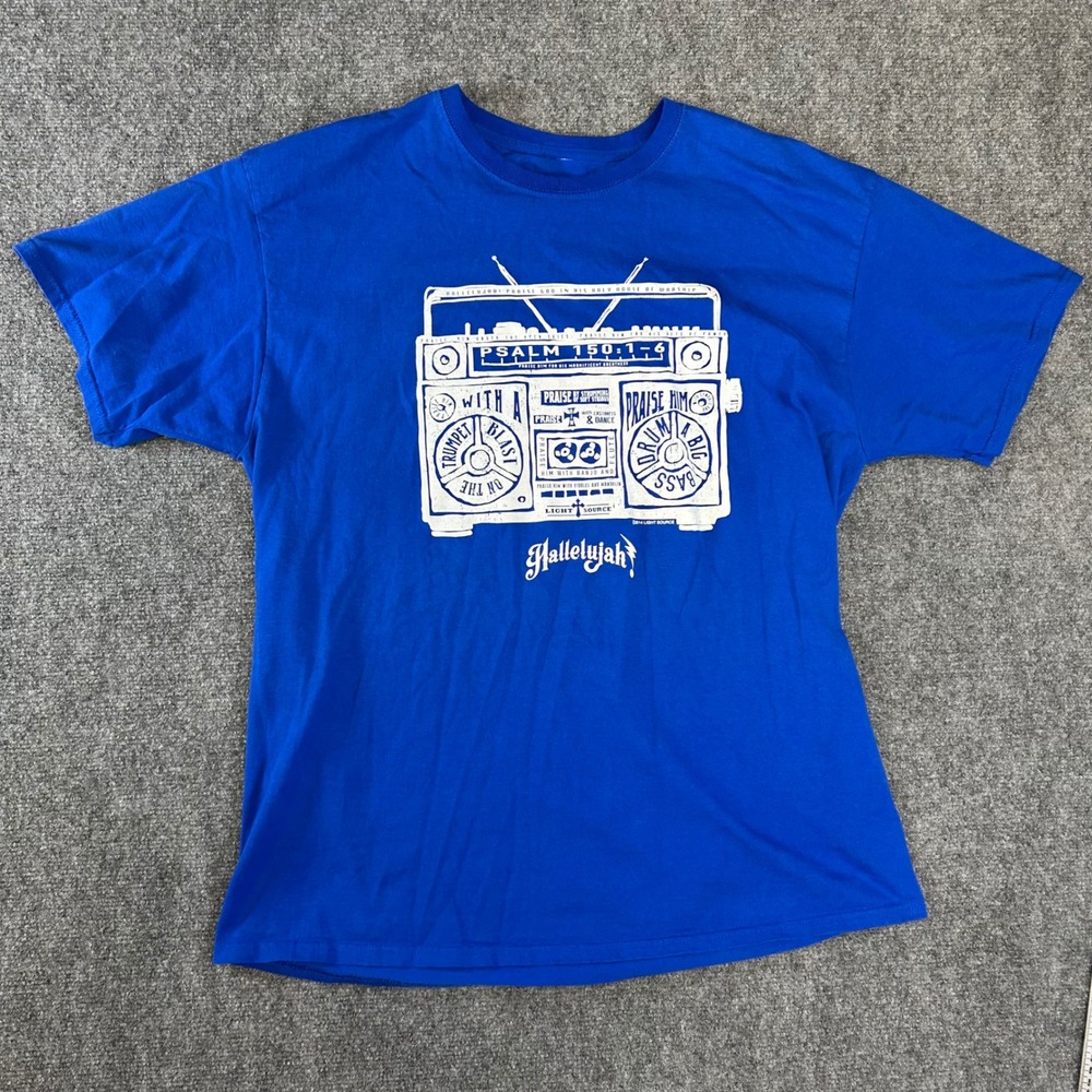 Light Source‎ Psalm 150 Boombox Christian Graphic T-Shirt Blue XL